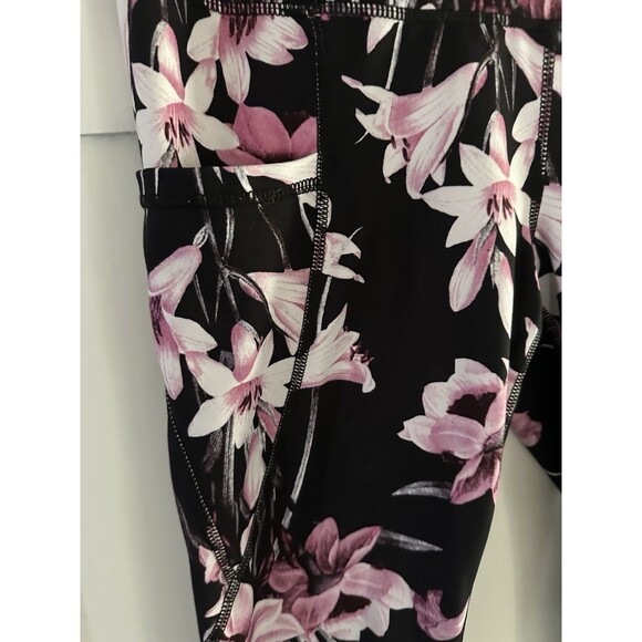 Yogalicious Activewear Leggings High Waist Side Pockets Black Floral Size M - Picture 3 of 6